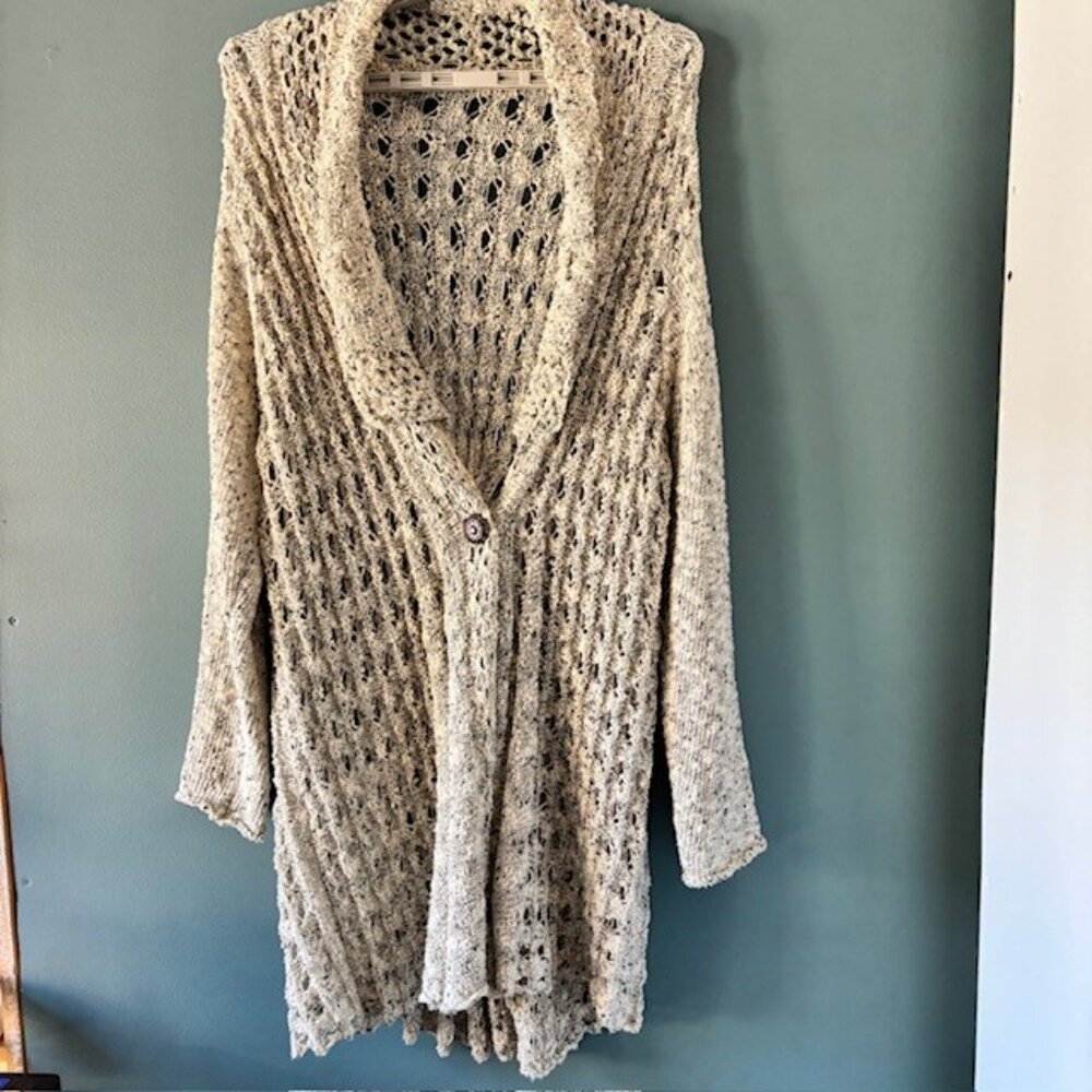 Soft Surroundings Beige Open Knit Shawl Cardigan 4X Textured Boho Coastal Casual